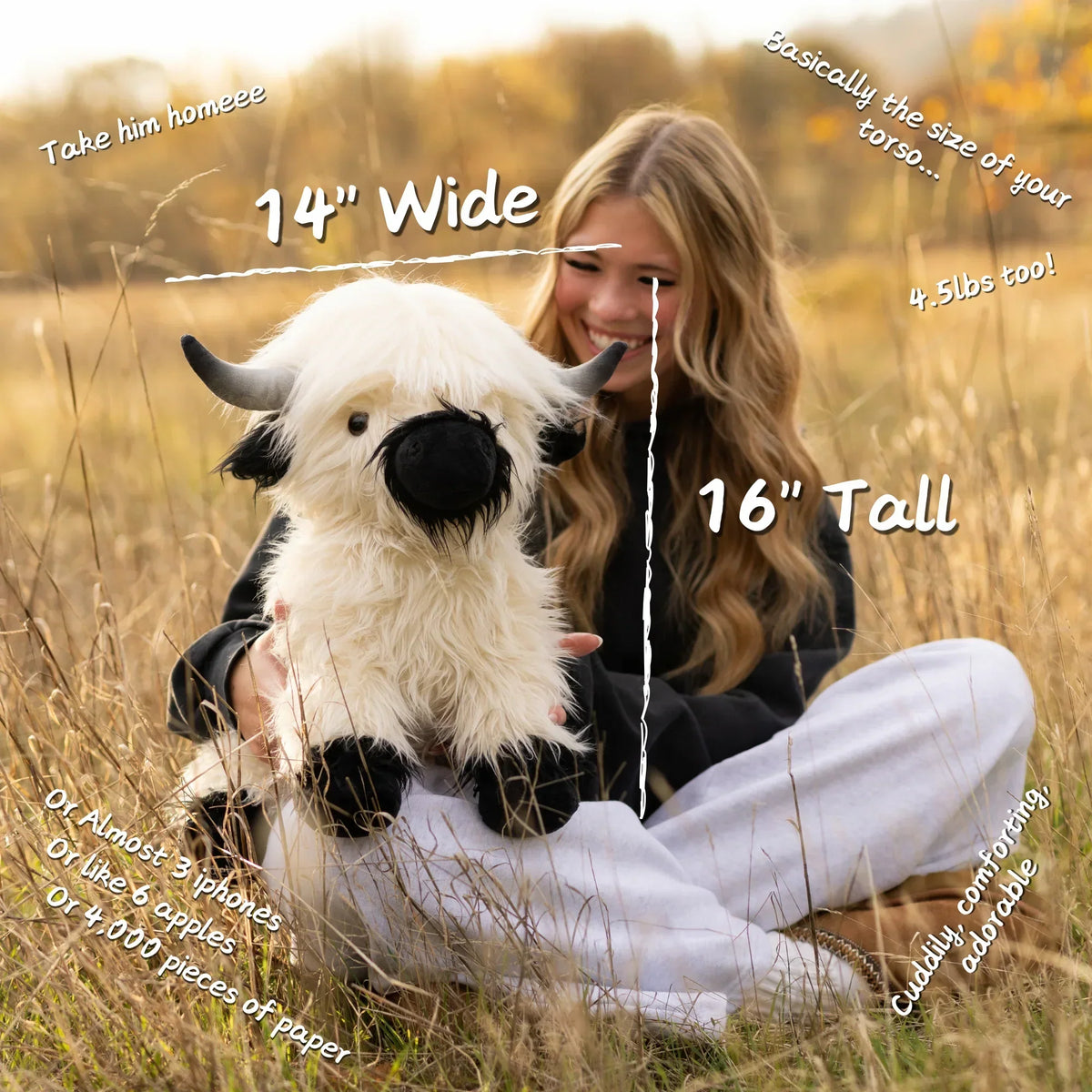 Jumbo Plush Toy of White and Black Highland Cow