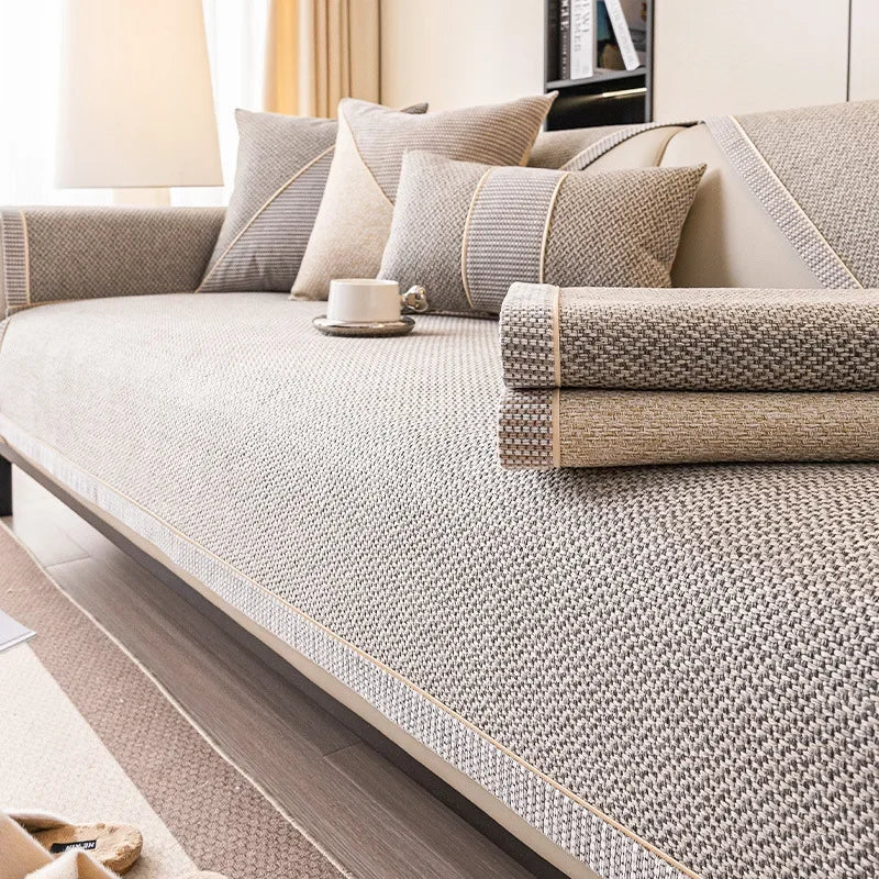 Cotton Linen Sofa Cover | Breathable | Non-Slip Latex | Weavlock