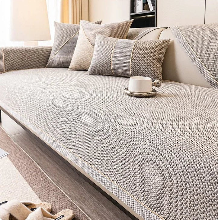 Cotton Linen Sofa Cover | Breathable | Non-Slip Latex | Weavlock
