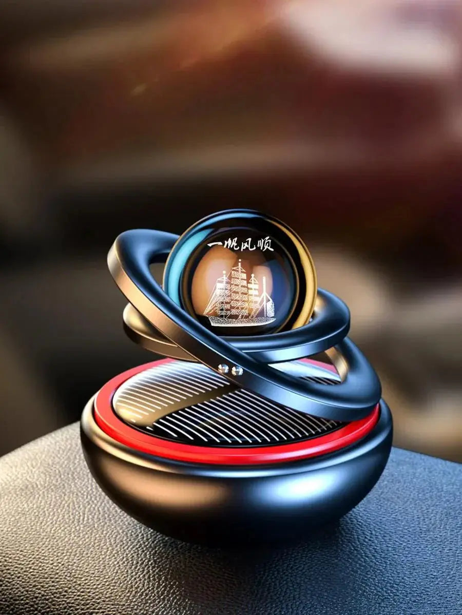 Car Air Freshener with Solar-Powered Rotating Orb and Scent Stone