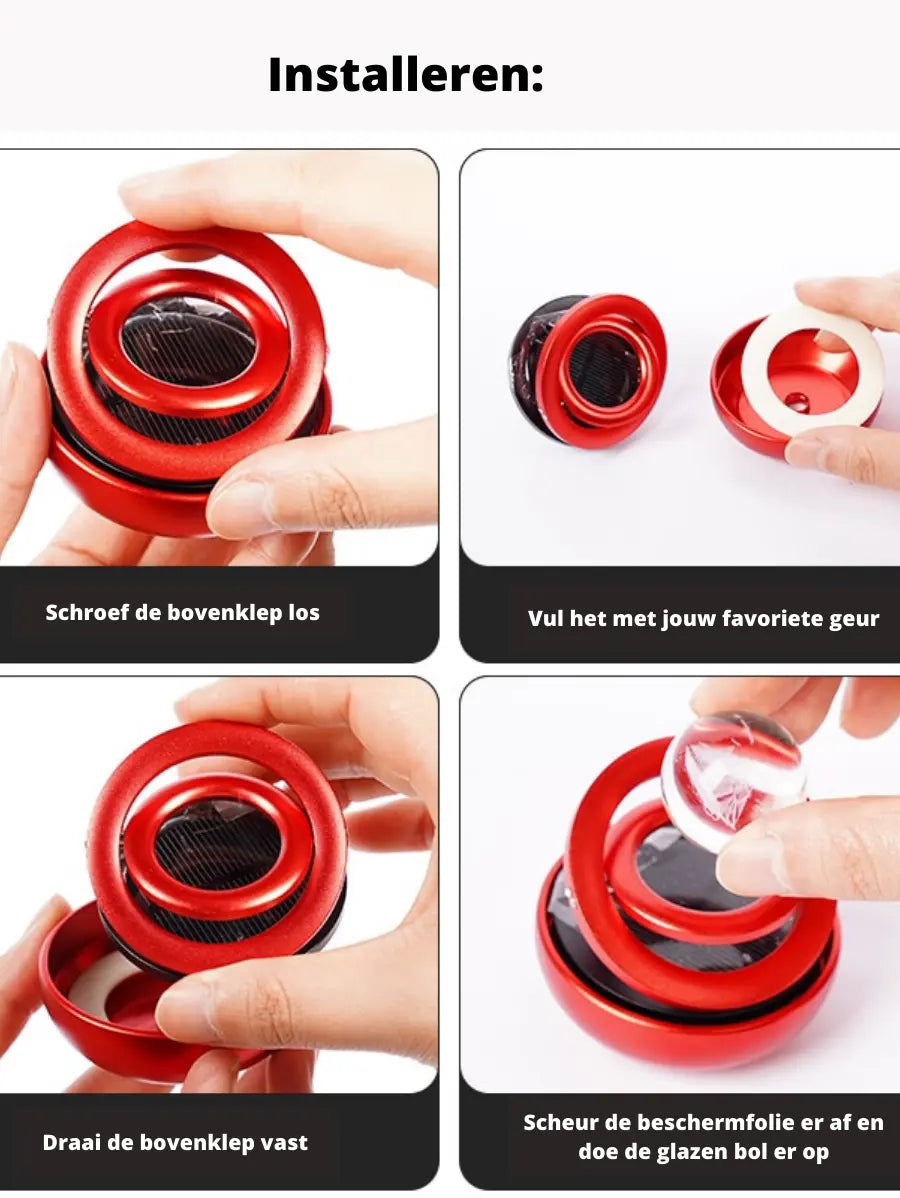 Car Air Freshener with Solar-Powered Rotating Orb and Scent Stone