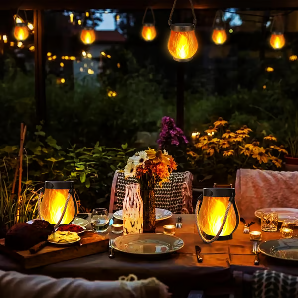 Solar Garden Lanterns with Flame Effect – Weather Resistant