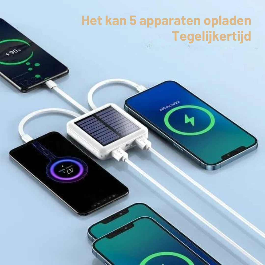 Solar Power Bank with LED Light and Multiple USB Ports for Outdoor Use