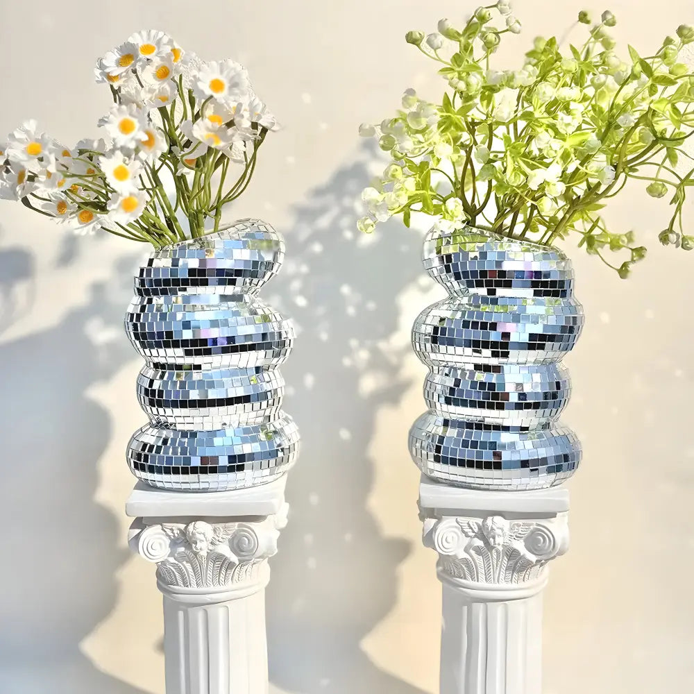 Spiral Patterned Vase with Mirrored Tile Design
