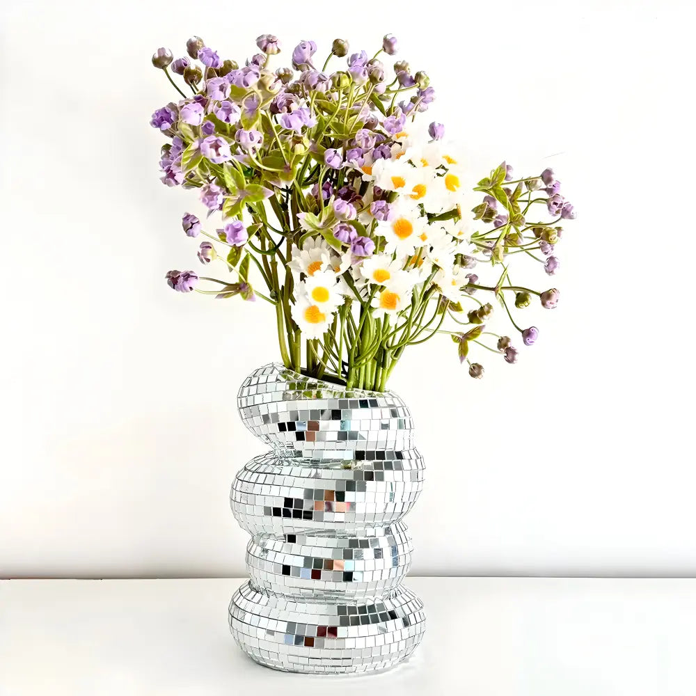 Spiral Patterned Vase with Mirrored Tile Design