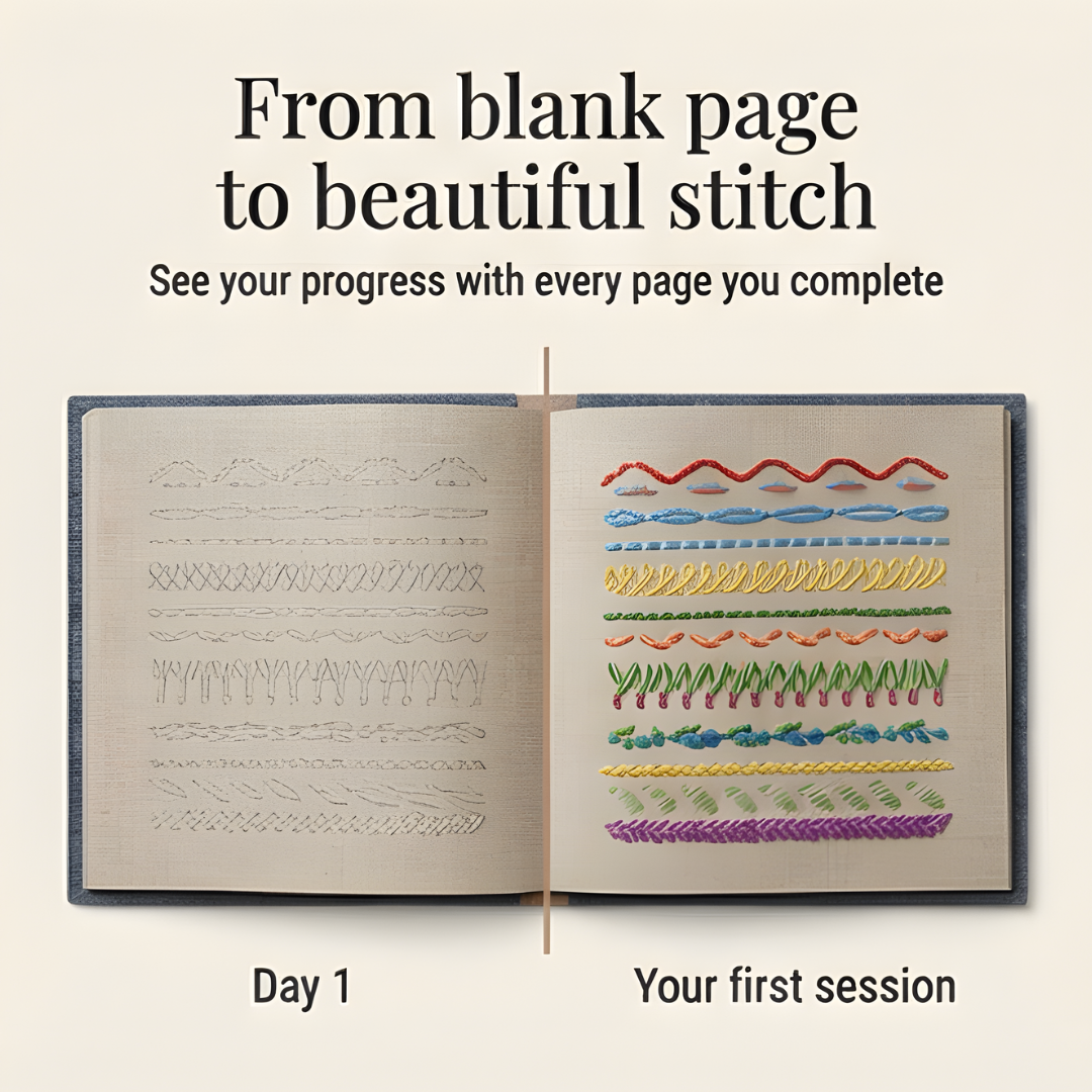 Embroidery Step-by-Step Book Set with 106 Stitches for Linen Pages