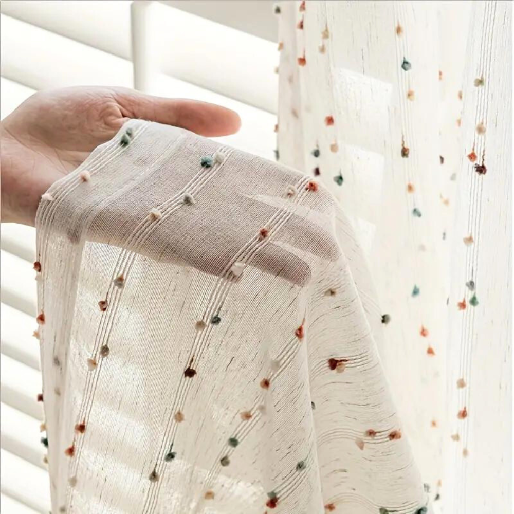 Luminous Spectrum Tulle Drapery with Embroidered Design
