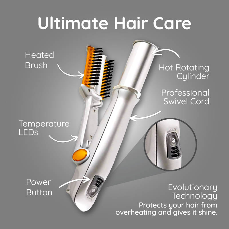 2-in-1 Rotating Hair Styling Brush and Iron for Professional Use