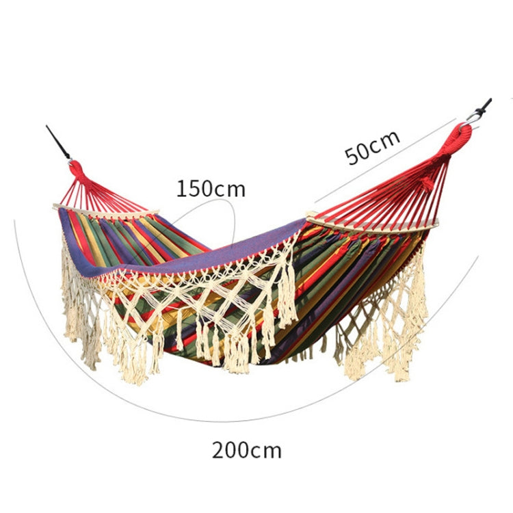 Canvas Outdoor Hammock with Spreader Bar - Double White Fringe