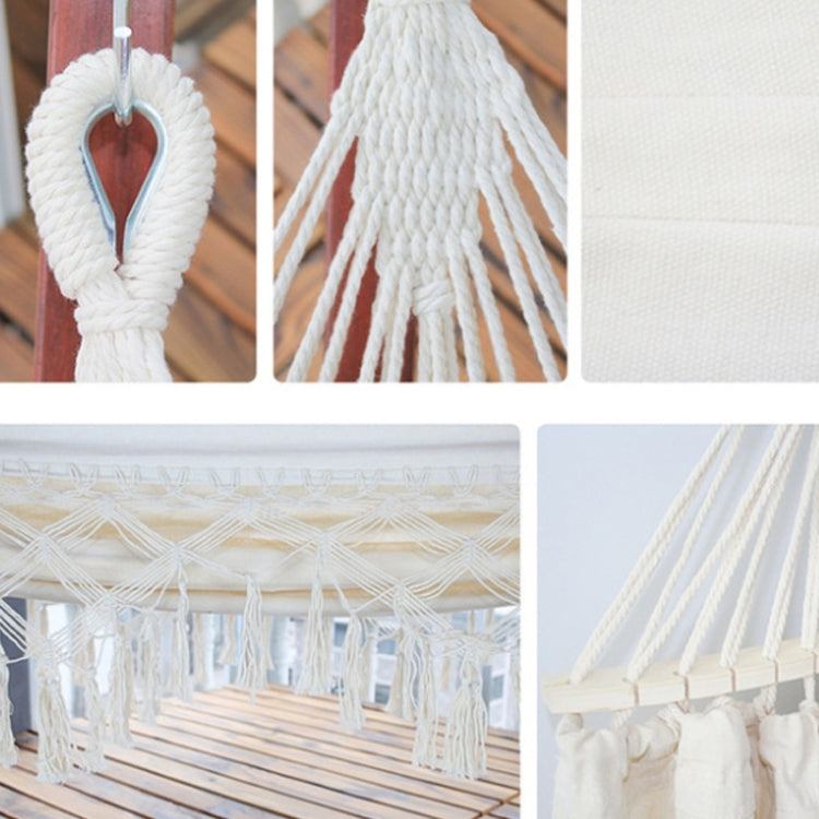 Canvas Outdoor Hammock with Spreader Bar - Double White Fringe