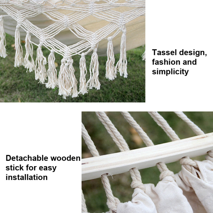 Canvas Outdoor Hammock with Spreader Bar - Double White Fringe