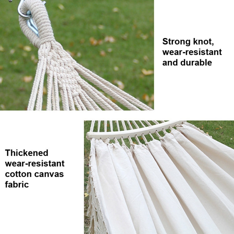 Canvas Outdoor Hammock with Spreader Bar - Double White Fringe
