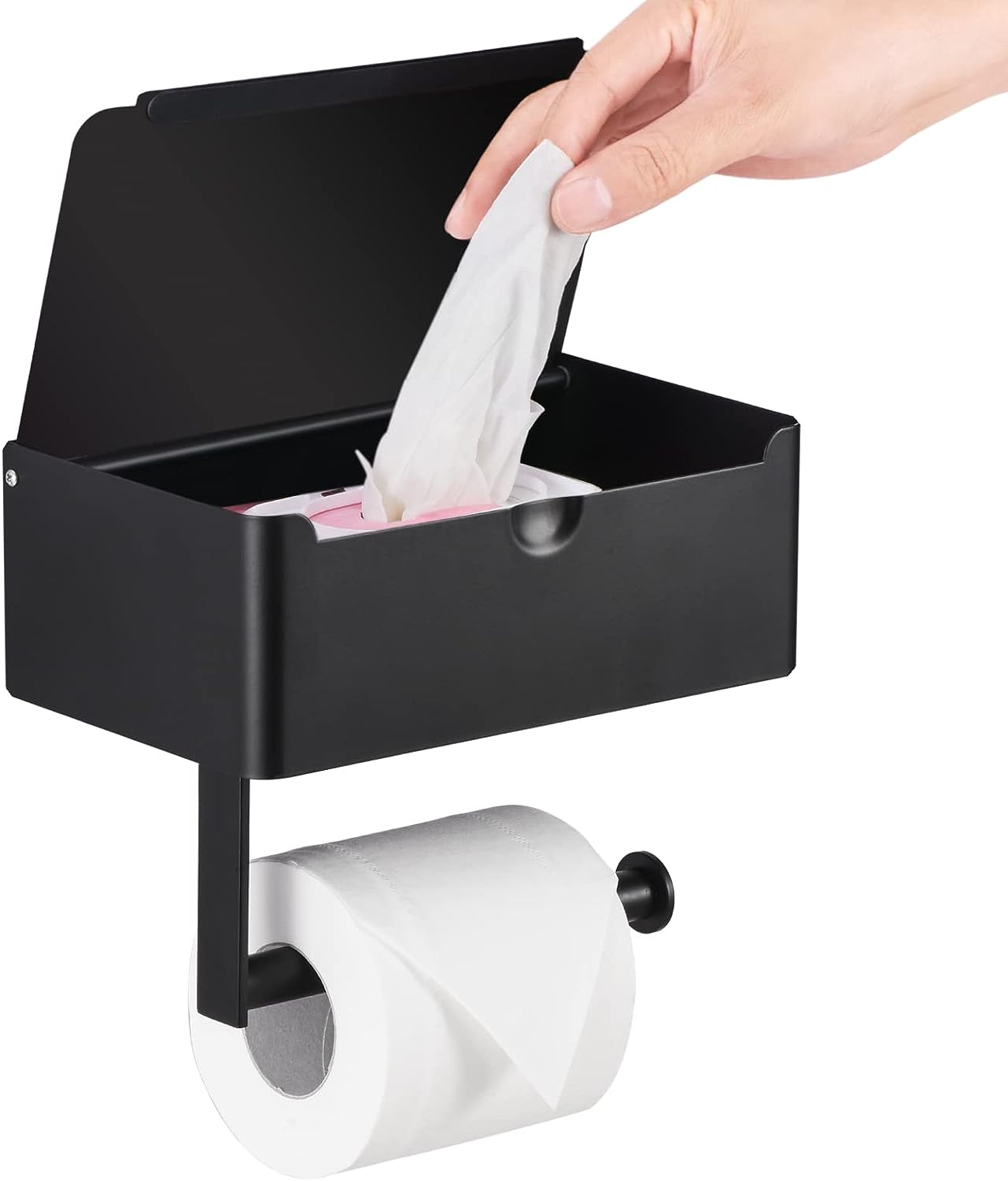 Tissue Box and Toilet Paper Holder in Stainless Steel with Shelf