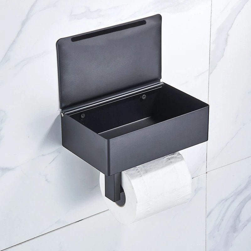 Tissue Box and Toilet Paper Holder in Stainless Steel with Shelf