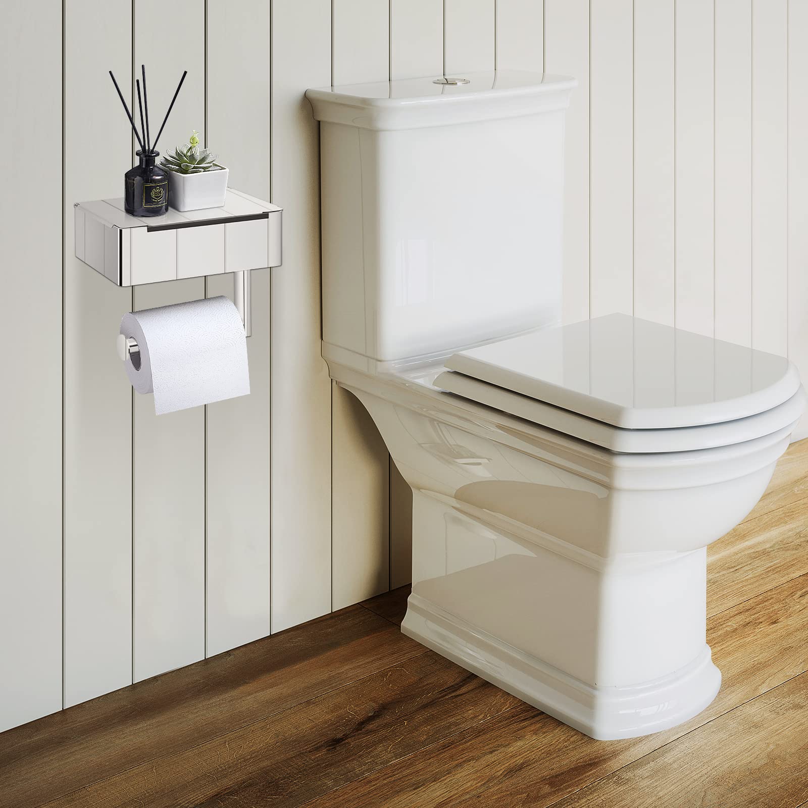 Tissue Box and Toilet Paper Holder in Stainless Steel with Shelf