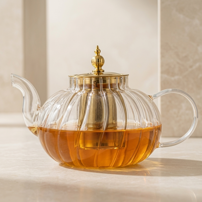 Elegant 1L Transparent Glass Teapot with Stainless Steel Infuser