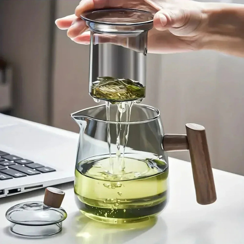 Elegant 600 ml Glass Teapot with Wooden Handle