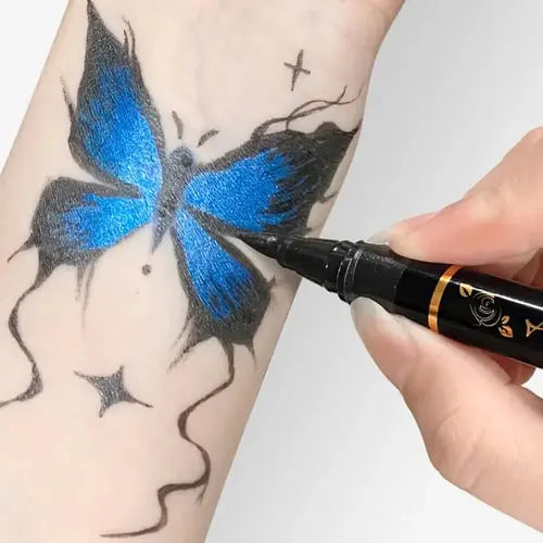 Skin-Friendly Brush Tip Markers for Temporary Tattoos - Set of 10 Colors
