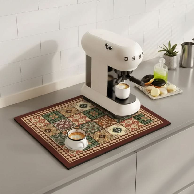 Absorbent Coffee Mat with Non-Slip Base for Spill Prevention – Retro Style