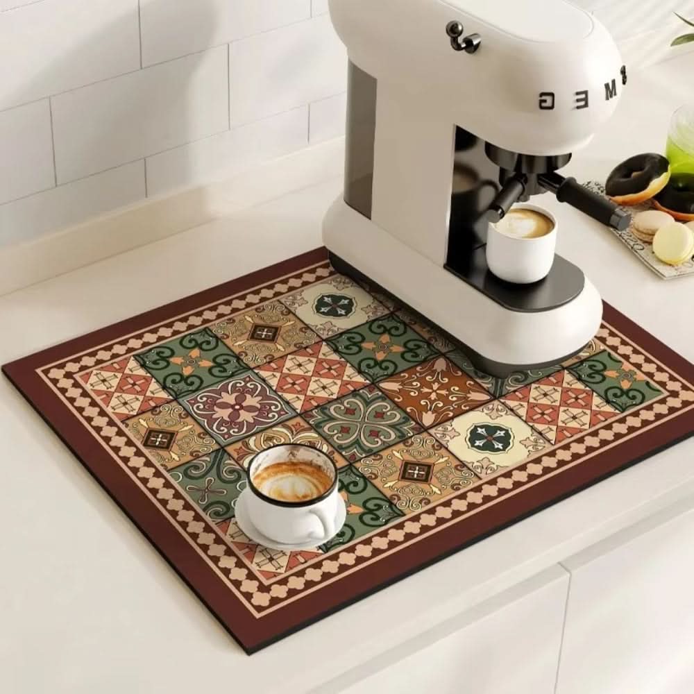 Absorbent Coffee Mat with Non-Slip Base for Spill Prevention – Retro Style