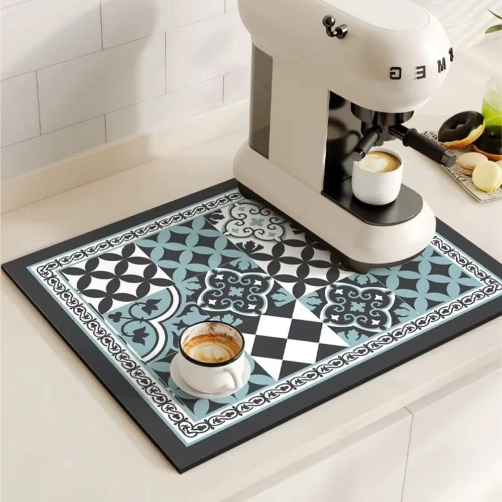 Absorbent Coffee Mat with Non-Slip Base for Spill Prevention – Retro Style