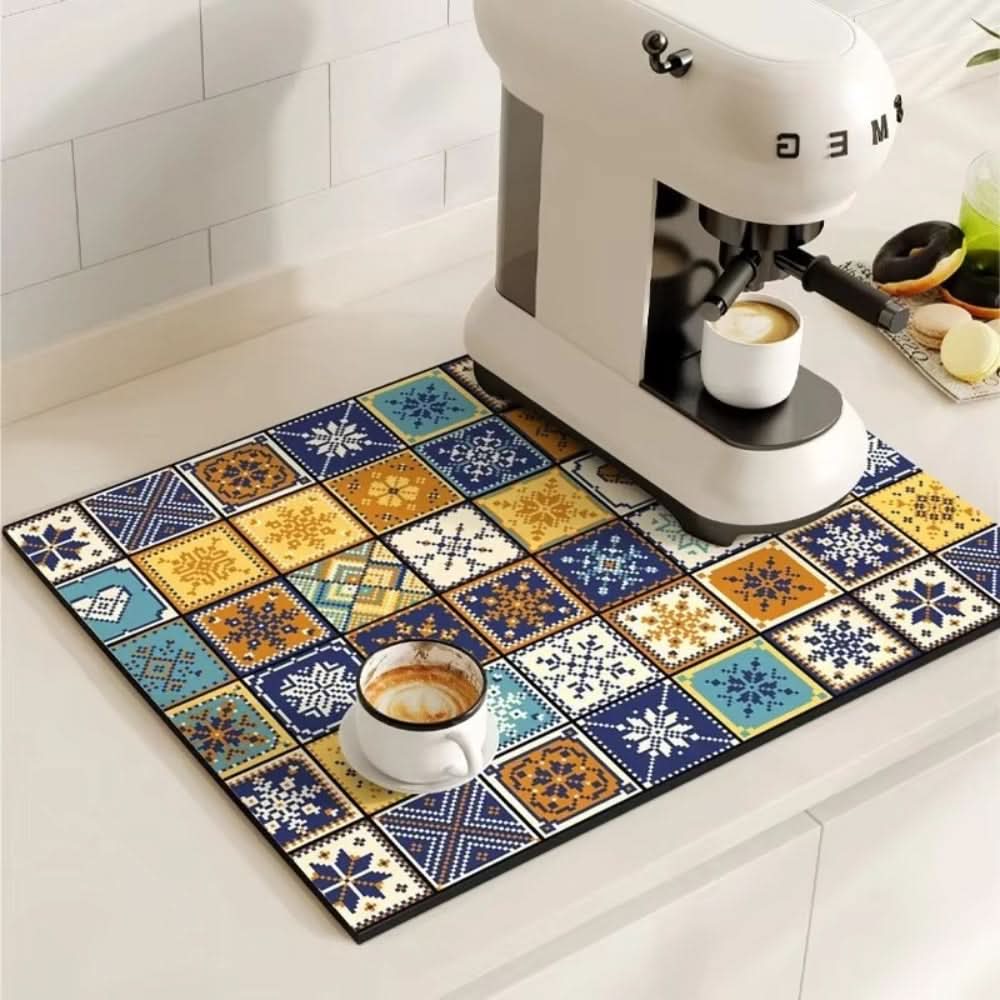 Absorbent Coffee Mat with Non-Slip Base for Spill Prevention – Retro Style
