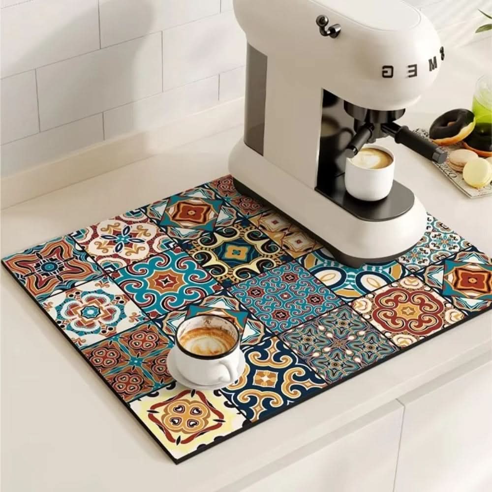 Absorbent Coffee Mat with Non-Slip Base for Spill Prevention – Retro Style