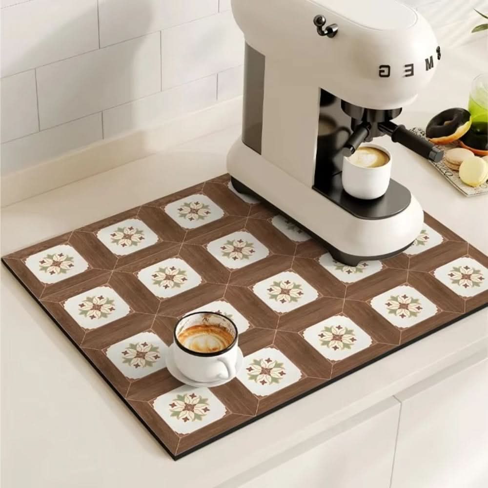 Absorbent Coffee Mat with Non-Slip Base for Spill Prevention – Retro Style