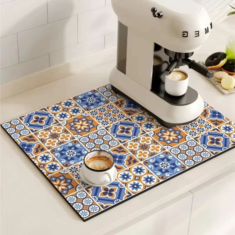 Absorbent Coffee Mat with Non-Slip Base for Spill Prevention – Retro Style