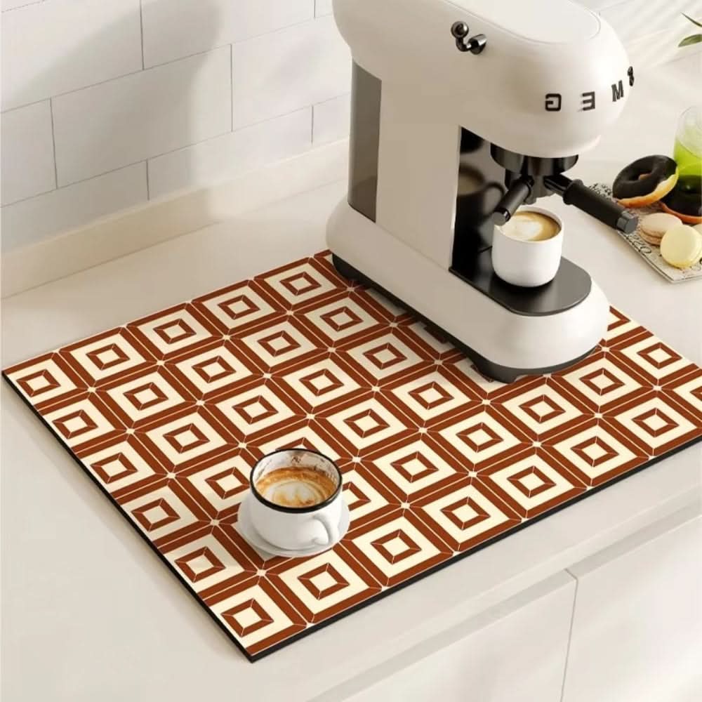 Absorbent Coffee Mat with Non-Slip Base for Spill Prevention – Retro Style