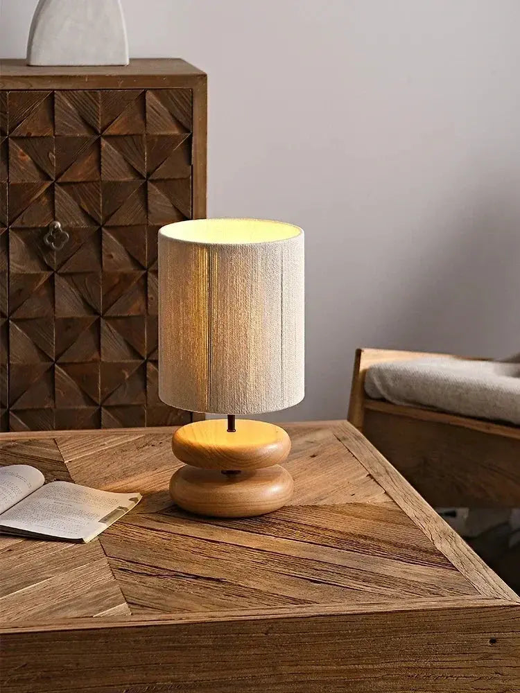 Wooden Base Table Lamp with Fabric Shade – Cozy Natural Style