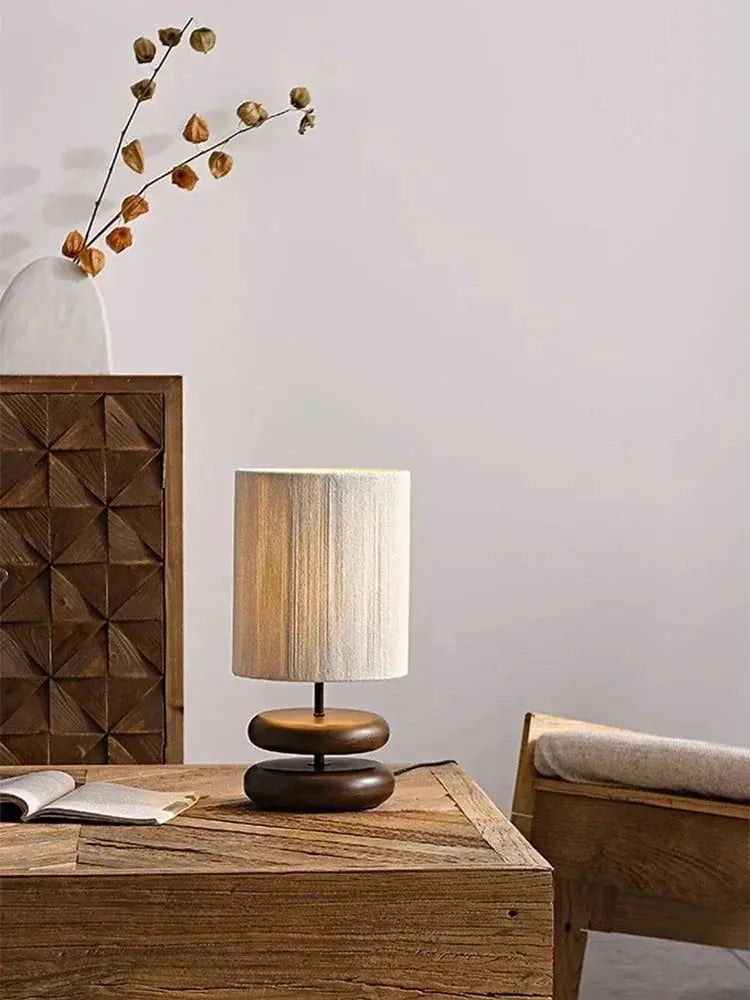 Wooden Base Table Lamp with Fabric Shade – Cozy Natural Style