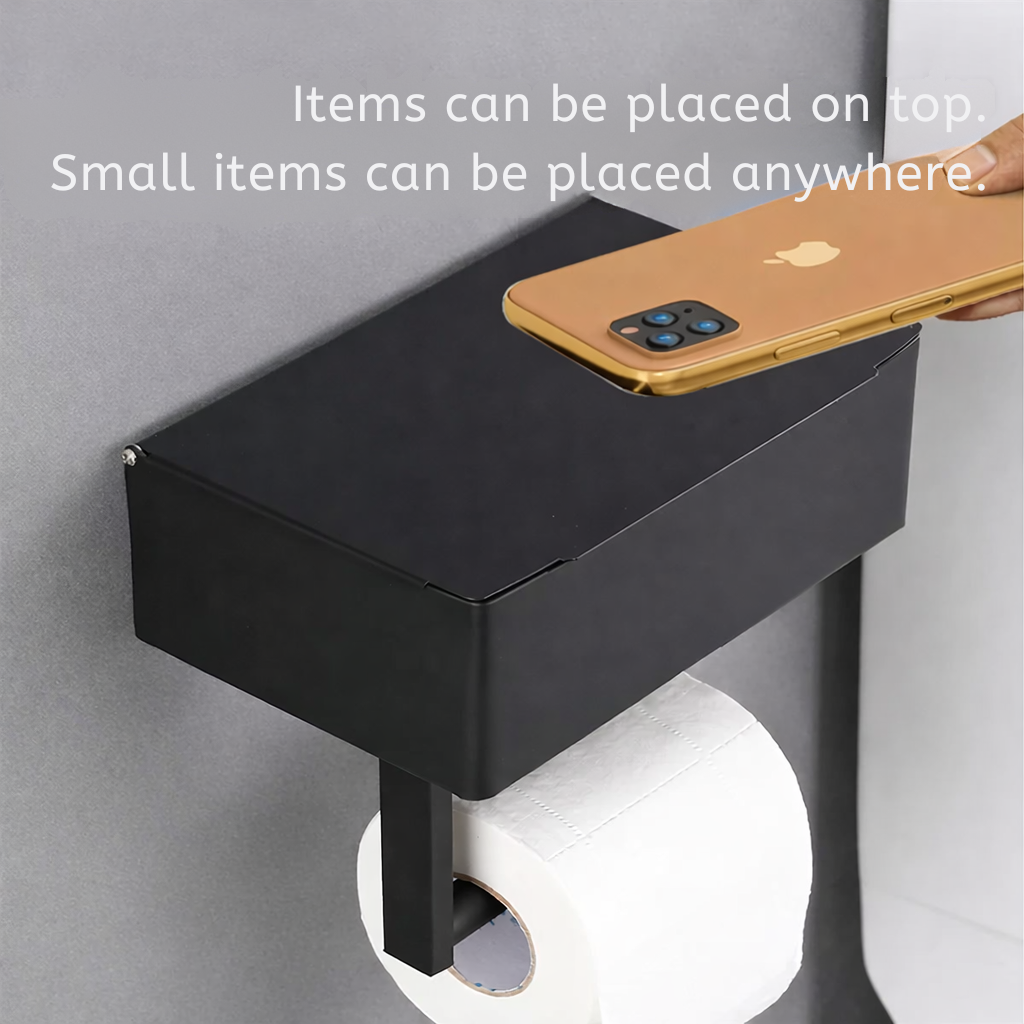 Wall-Mounted Toilet Paper Holder with Shelf – No Drilling Required