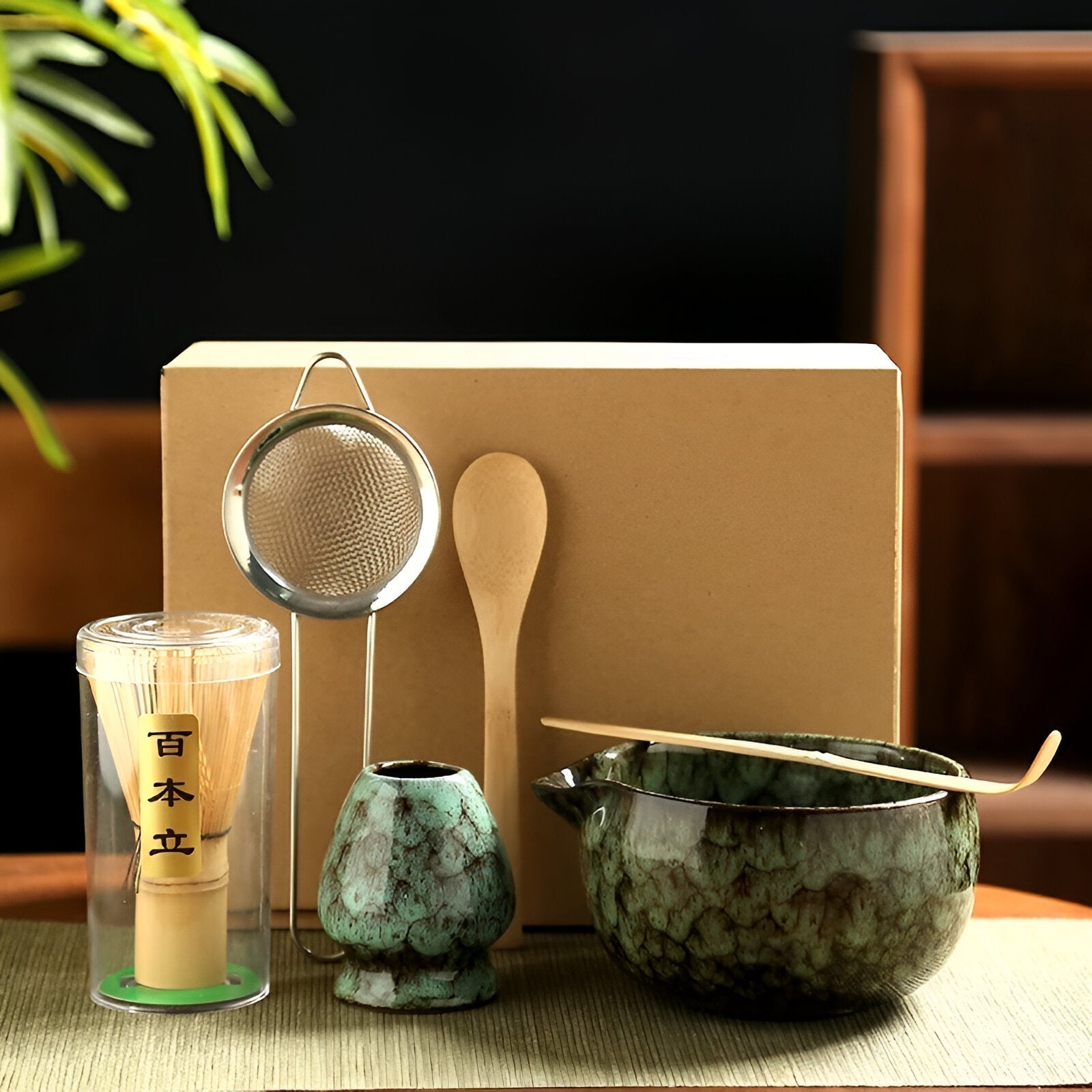 Elegant 6-Piece Matcha Preparation Kit in Bamboo and Ceramic