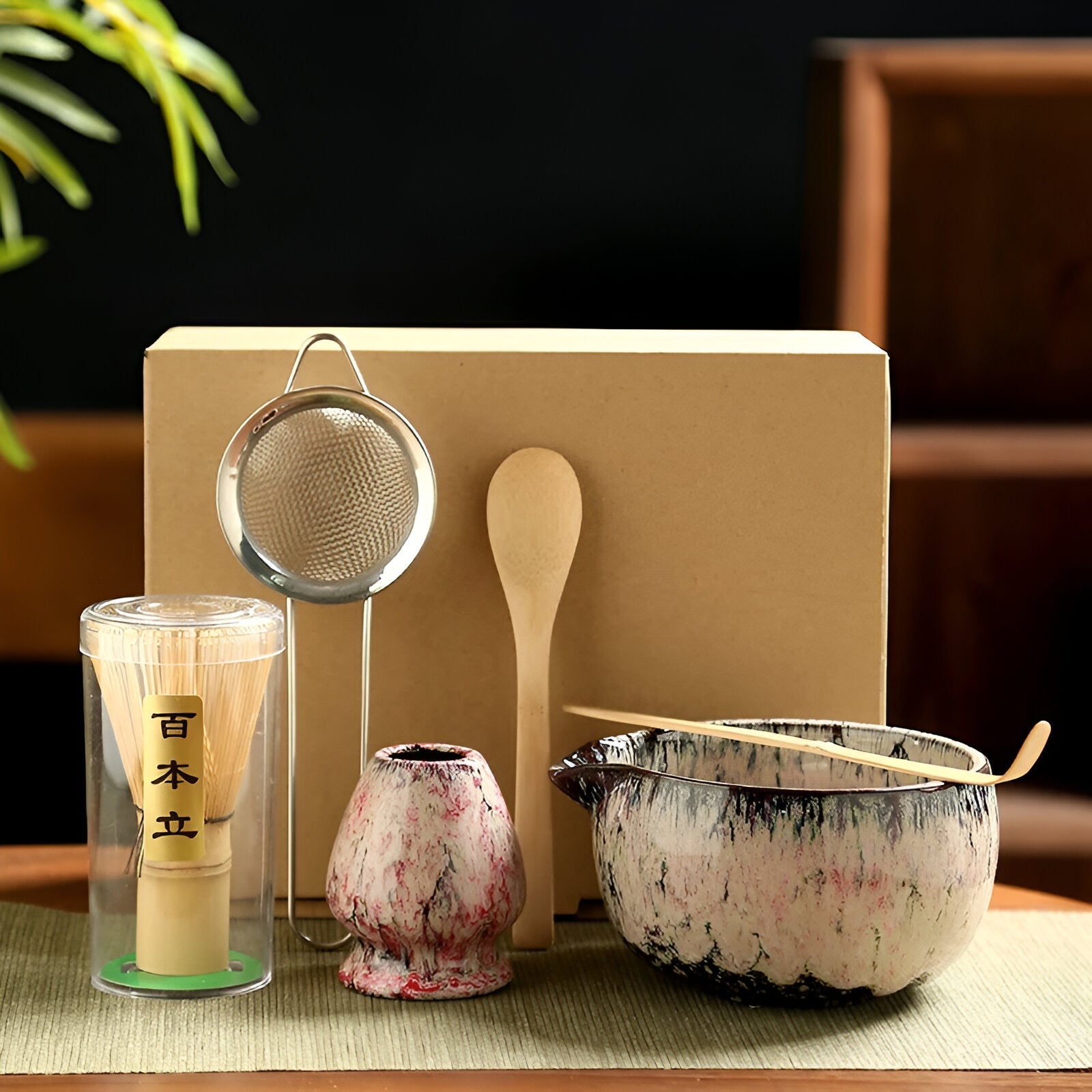 Elegant 6-Piece Matcha Preparation Kit in Bamboo and Ceramic