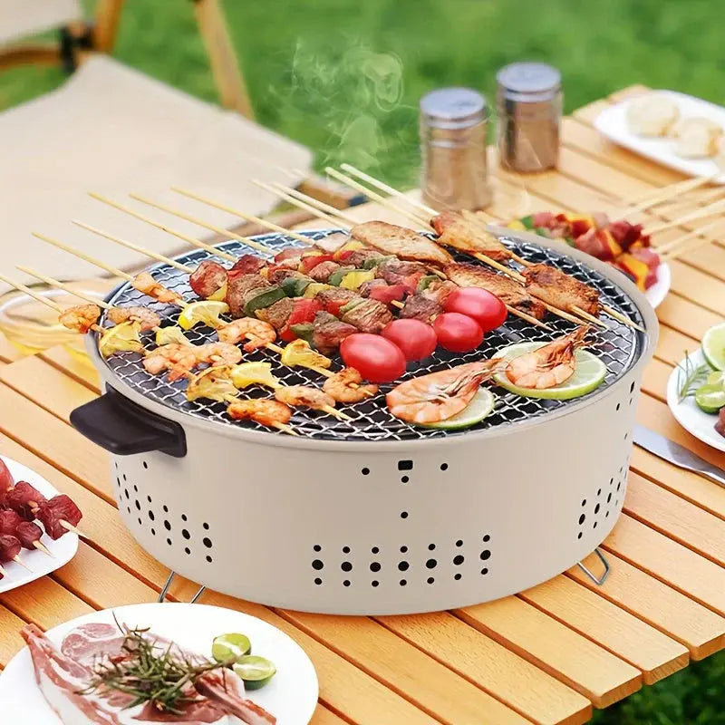 Charcoal Grill with Ventilated Design and Wooden Handles – Portable