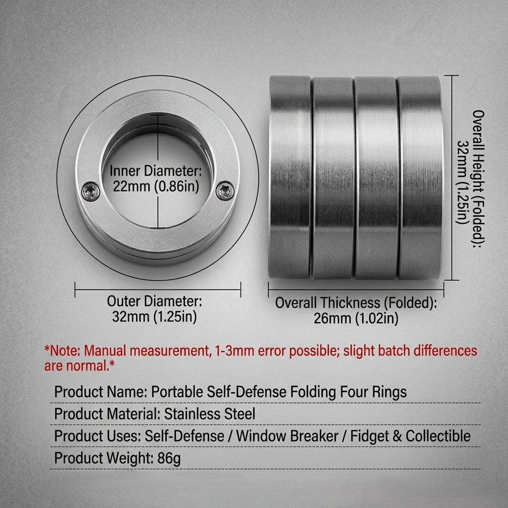 Self-Defense Ring in Stainless Steel | Foldable and Rotatable for Emergencies