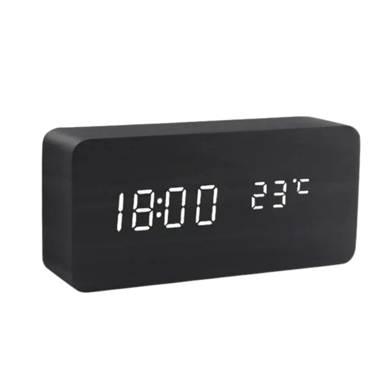Natural Wood LED Clock with Voice Activation for Modern Homes