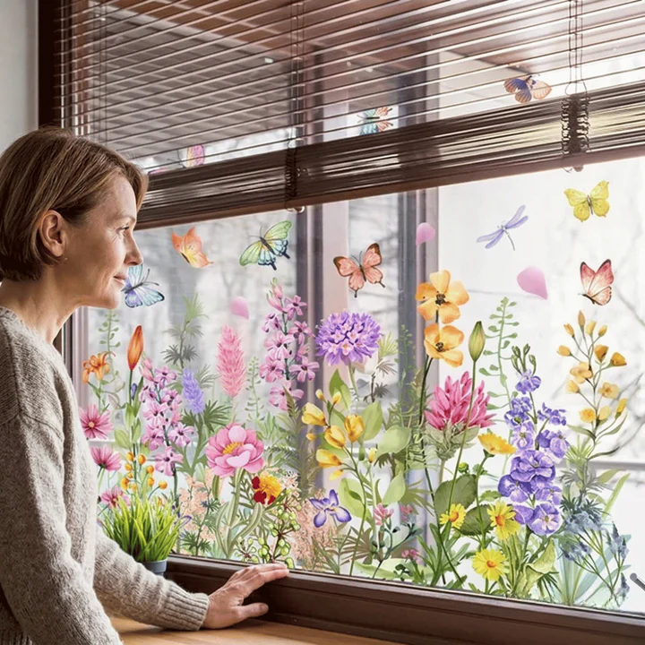 Floral and Butterfly Window Decals – Nature-Inspired Design