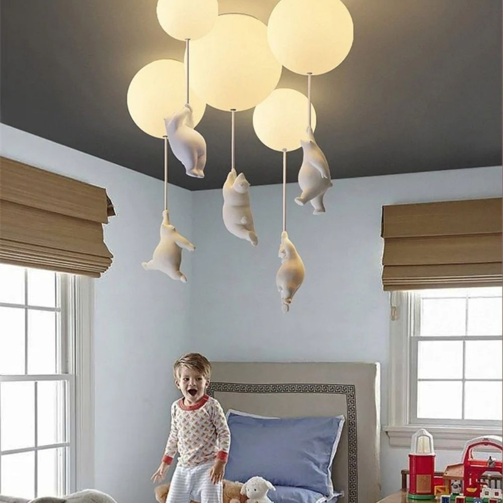 Ceiling Light Featuring Playful Bear Design and Balloon Elements