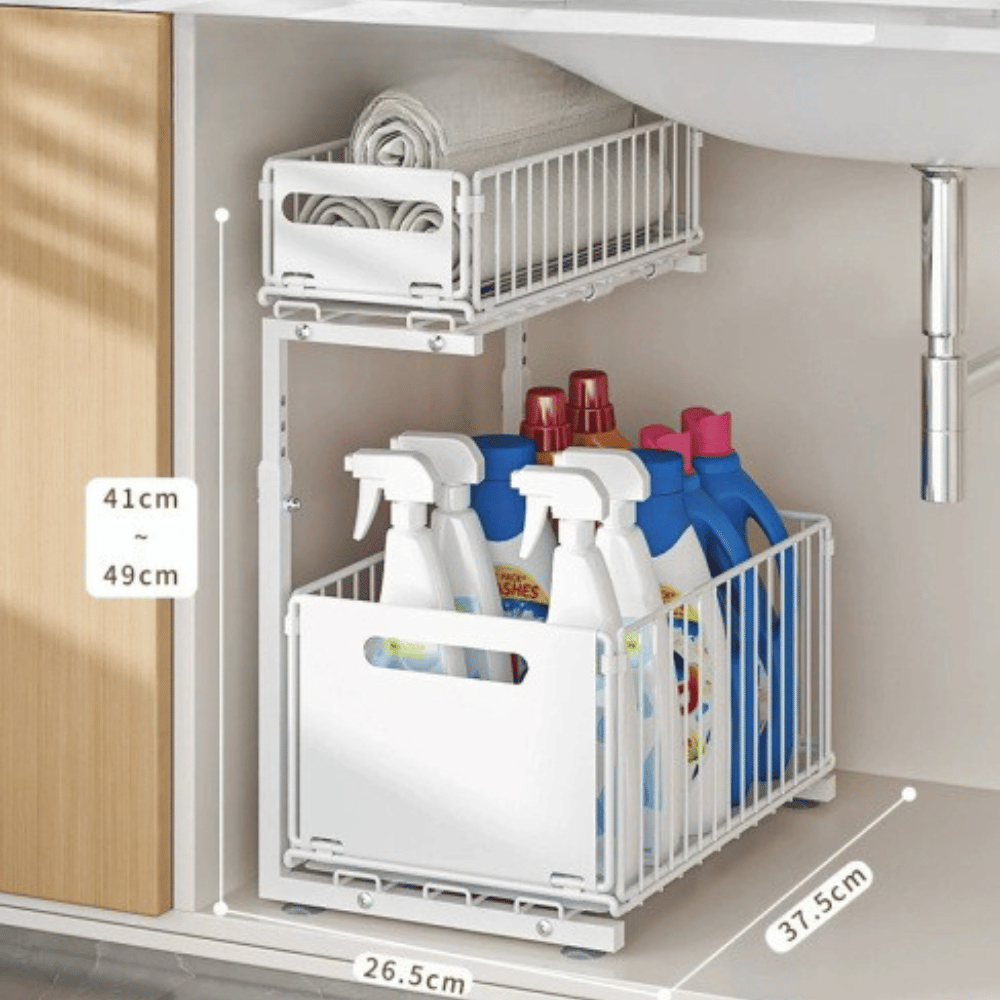 Two-Tier Cabinet Organizer with Extendable Carbon Steel Design