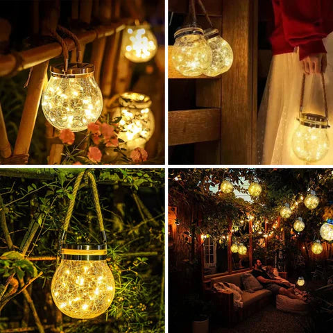 LED String Lights in Glass Solar Garden Lantern