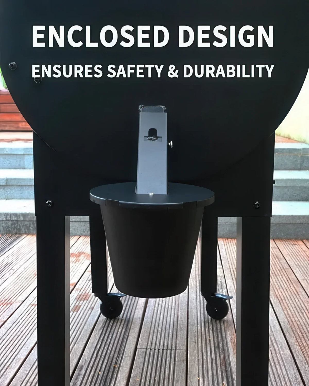 Enclosed Grease Bucket with Lid and Reusable Silicone Liner for Pellet Grills