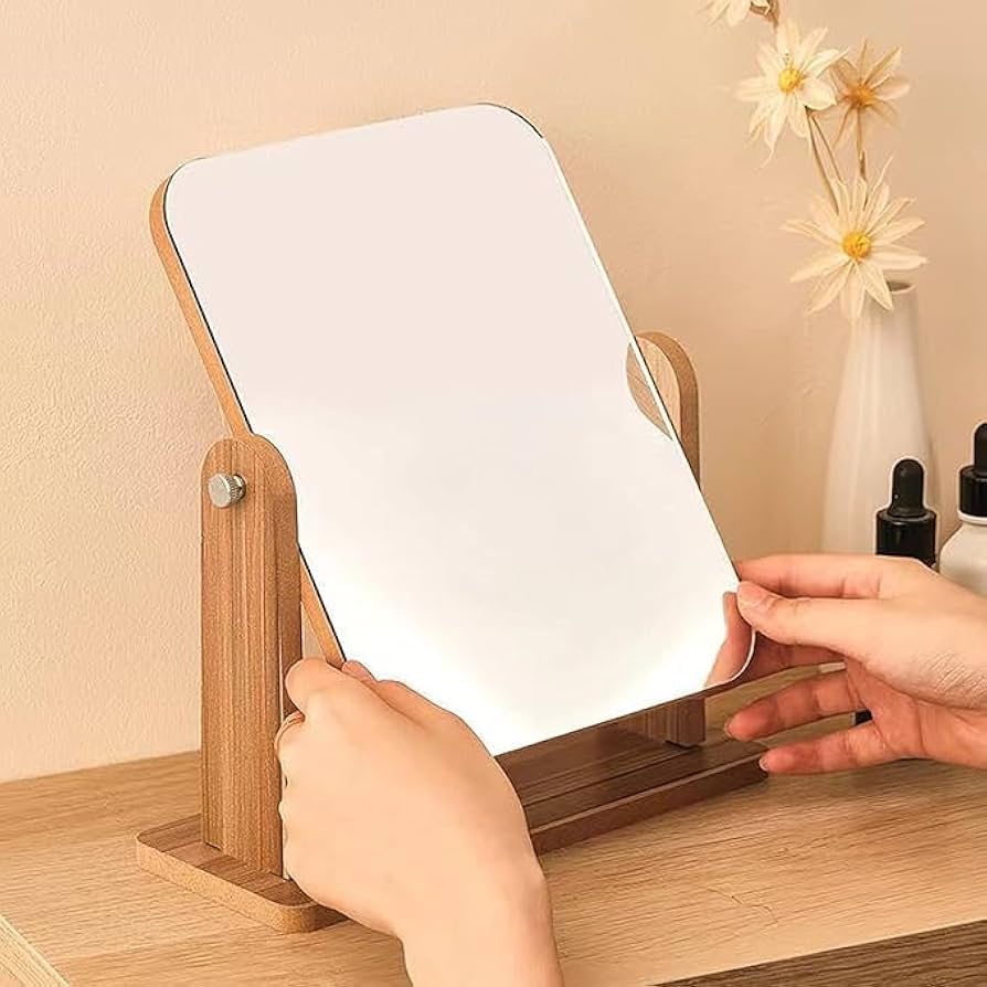Elegant Wooden Framed Rotating Tabletop Beauty Mirror