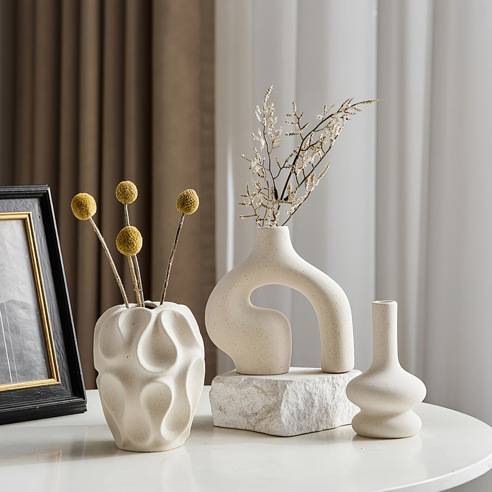 Modern Ceramic Vase Trio in Elegant Matte White Finish
