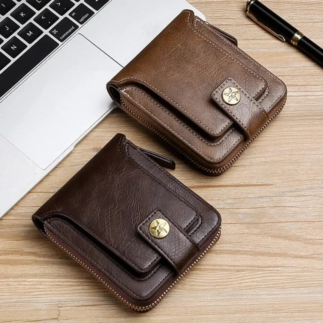 Vintage Style Wallet with Zipper Closure – Card Slots and Coin Pocket