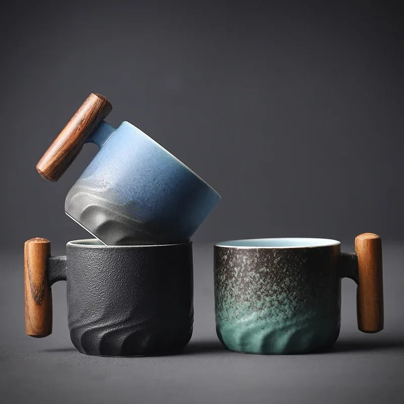Vintage-Style 80ml Ceramic Espresso Mug with Wooden Grip