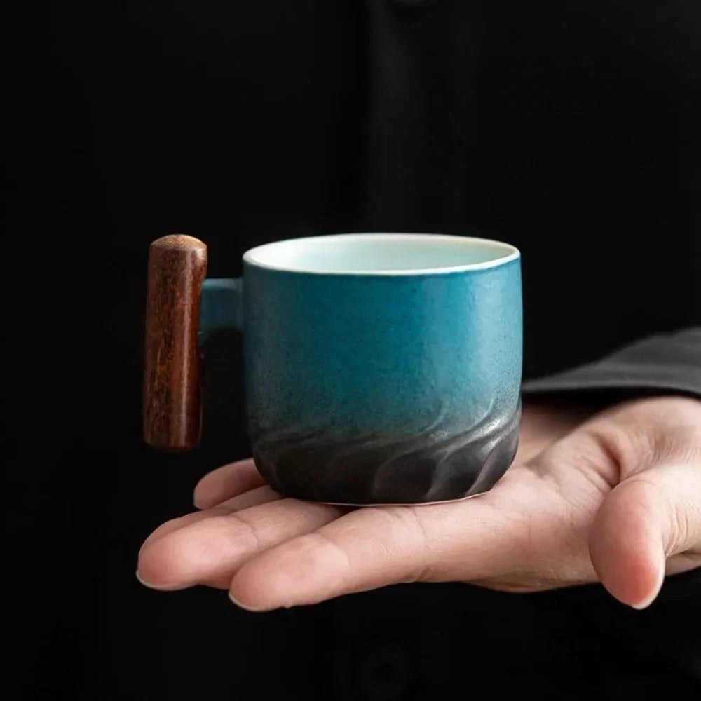 Vintage-Style 80ml Ceramic Espresso Mug with Wooden Grip