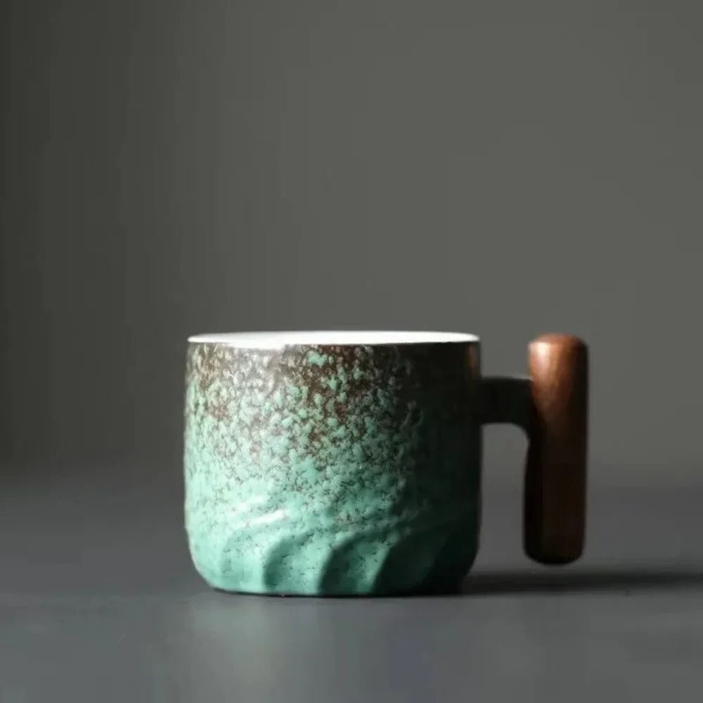 Vintage-Style 80ml Ceramic Espresso Mug with Wooden Grip