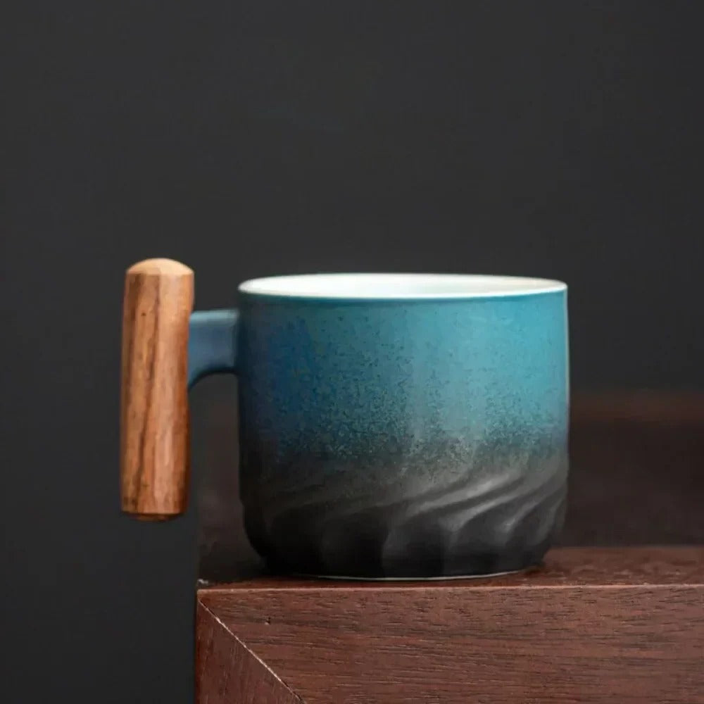 Vintage-Style 80ml Ceramic Espresso Mug with Wooden Grip
